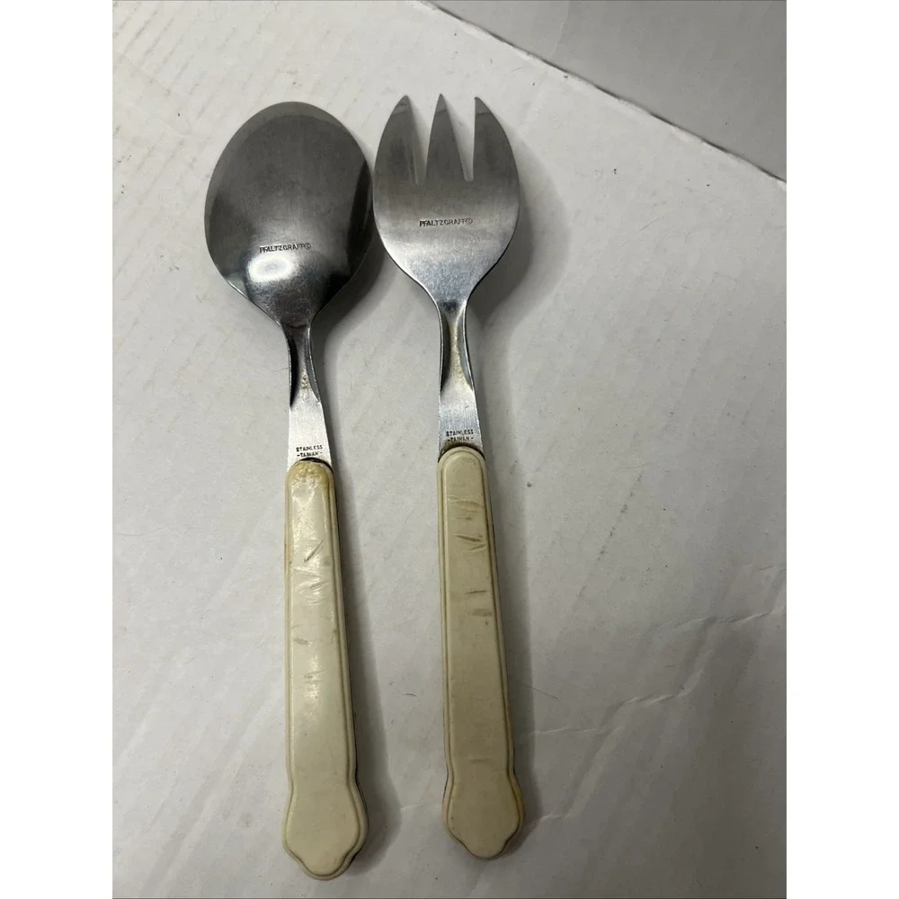 Vintage Pfaltzgraff Tea Rose Stainless Serving  Spoon And‎ Fork Set Of 2 Floral